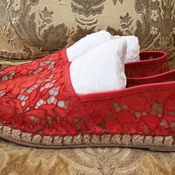 VALENTINO GARAVANI MESH LACE FLORAL RED ESPADRILLES SIZE: 39 - Picture 4 of 10